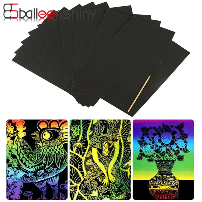 

10 Sheet /set 18x25cm Scratch Drawing Paper For Kids Early Education DIY Art Toy with Drawing Stick 2017 New Arrivals