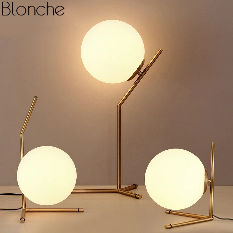 Modern Glass Ball Table Lamps Led Gold Stand Desk Lights for Living Room Bedroom Bedside Study Home Fixture Loft Decor Luminaire