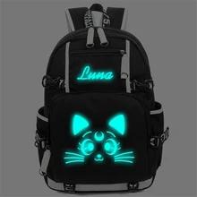 Luminoso Harajuku Sailor Moon Luna Cosplay Mochila Mochila Mujeres Hombres Japón Anime Laptop Mochila mochila Bookbag