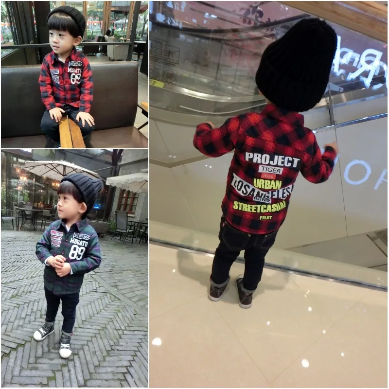 1-1 Baby Boy Shirts Plaid Party Letters Shirts Girls Blouse Kids Long Sleeve Tops Outwear Cotton Designer Stylish Children Clothing