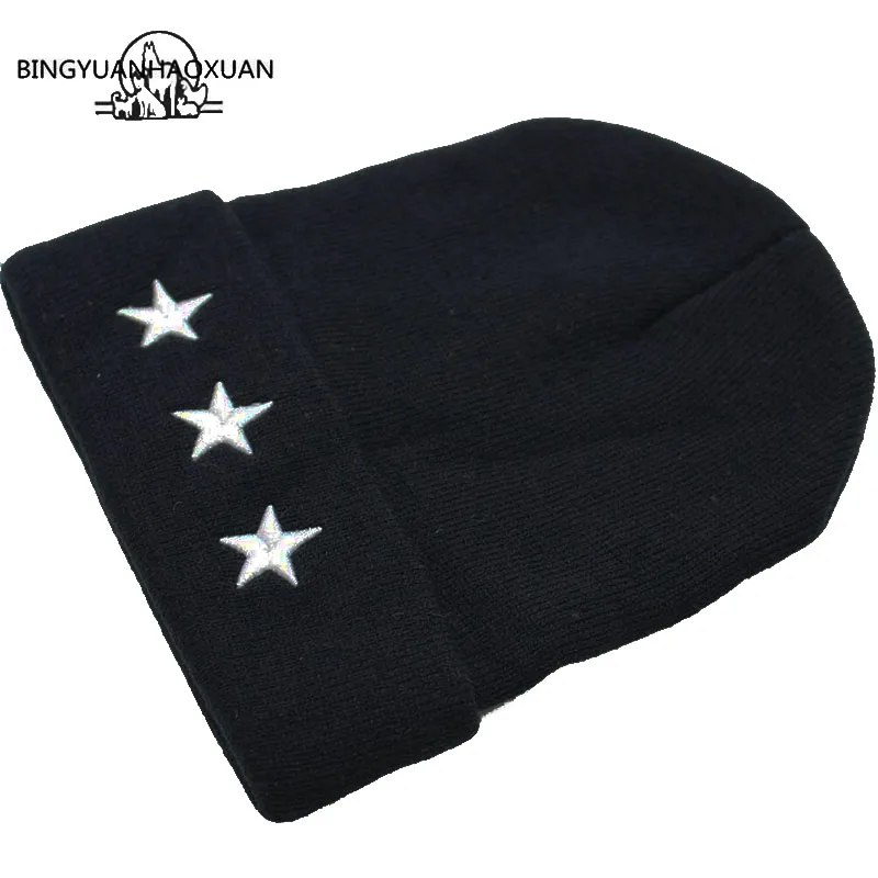 

BINGYUANHAOXUANEmbroidery Five-Pointed Star Mens Winter Hat Women Brand Warm Casual Knitted Hip Hop Caps Female Skullies Beanies