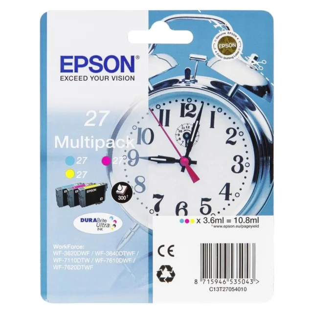 

Epson Multipack 3-colour 27 DURABrite Ultra Ink, Cian, Magenta, Amarillo, Epson, WF-3620DWF, WF-3640DTWF, WF-7110DTW, WF-7610DWF