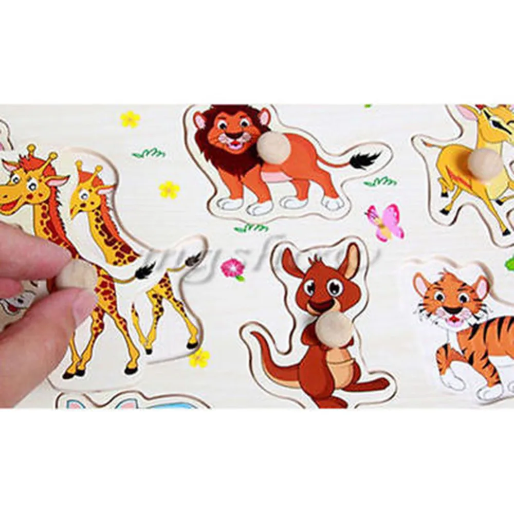 LeadingStar Wooden Matching Peg Puzzle Zoo Animals Jigsaw Puzzles Early