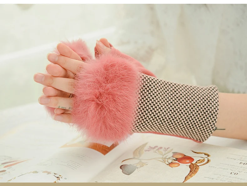 Женские полупальчиковые перчатки Модные Элегантные кроличьи волосы весна осень половина пальца вождения Женские варежки BN88002