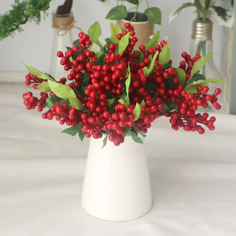 Artificial Berries Branch Plastic Fake Flowers leaf Decorative Berry PE