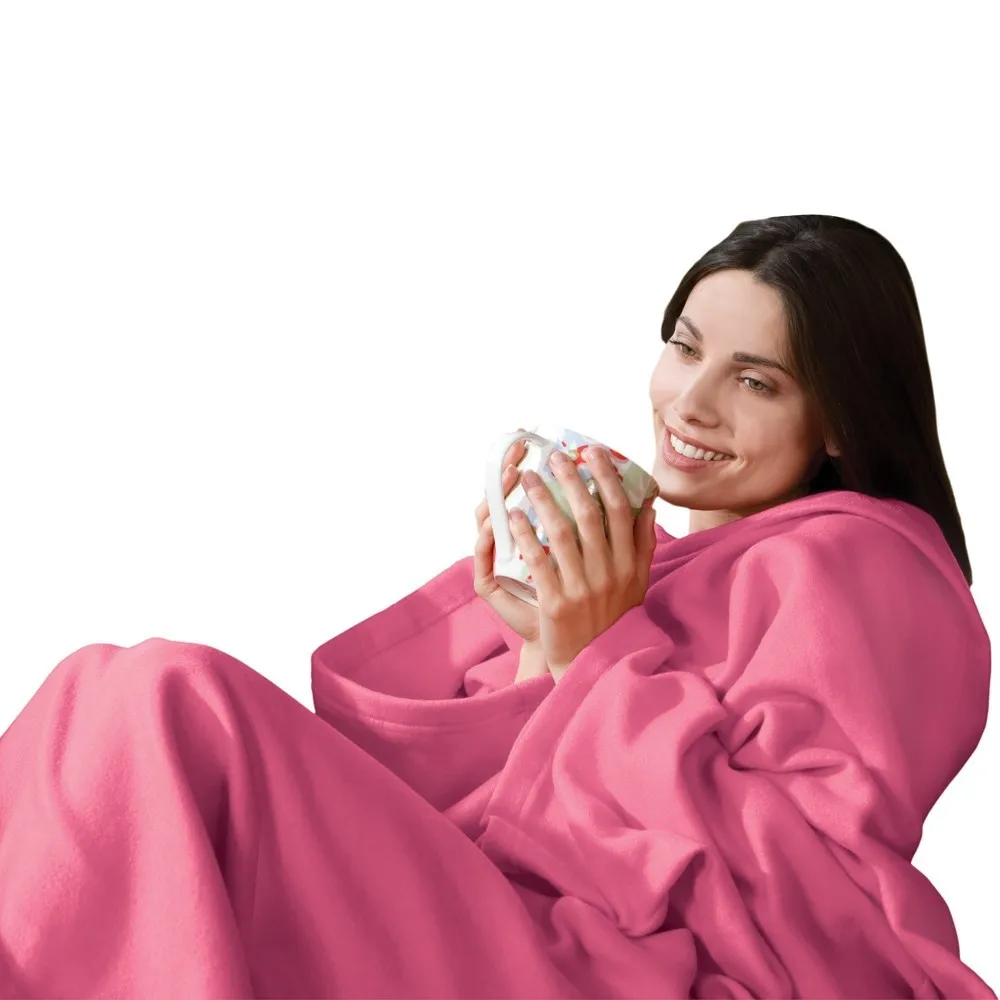 Теплое Флисовое одеяло Snuggie с рукавом, покрывало на диван/кровать/самолет, дорожные пледы, телевизор, повседневный отдых для семейного отдыха 134 см* 180 см