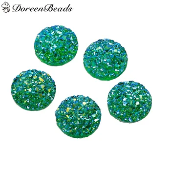 

DoreenBeads Drusy /Drusy Resin Dome Seals Cabochon Round Green AB Color 12mm( 4/8") Dia, 20 PCs