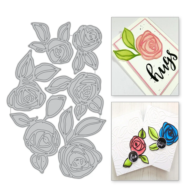 

YaMinSanNiO Rose Flower Metal Cutting Dies Leaf Scrapbooking Die Cuts For Making Card Album Decorative Embossing Craft Stencils