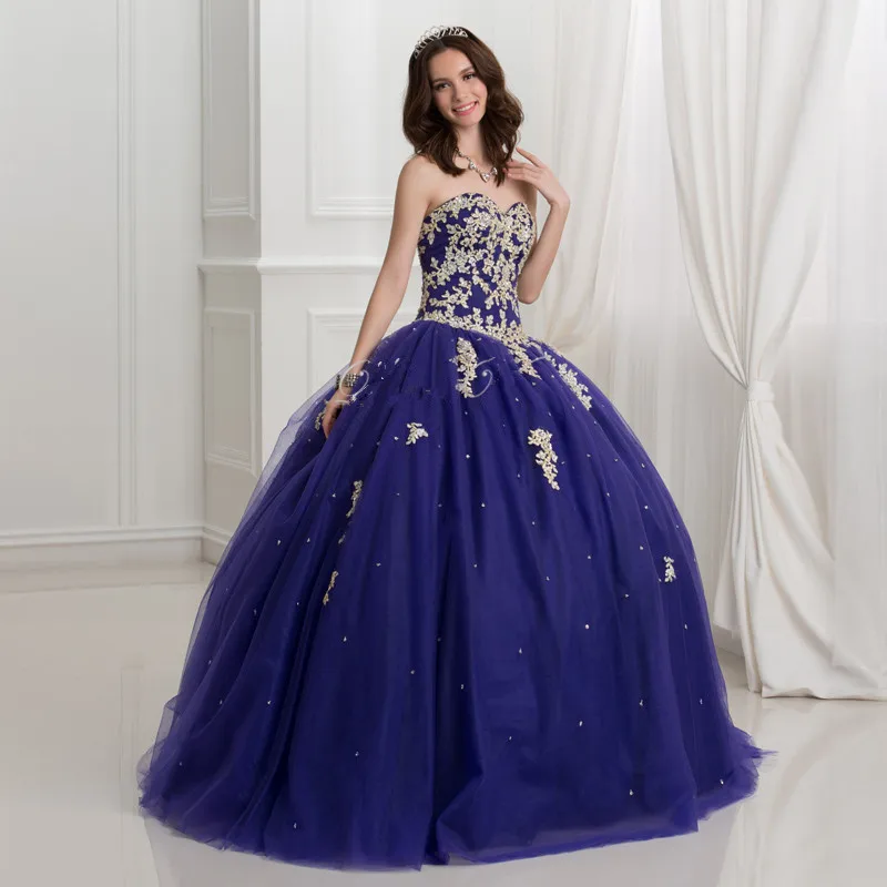 Dark Royal Blue Baljurk Jurken 2016 Met Gold Lace Applique Puffy Sweet 16 Jurk Plus Size Vestidos Debutante Ball Gowns Quinceanera Dresses Quinceanera Dresses 2016quinceanera Dresses Aliexpress