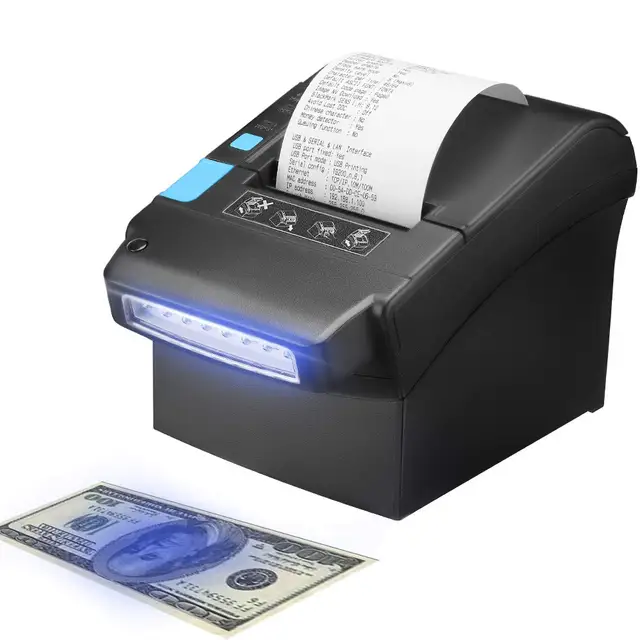Best Quality IssyzonePOS Thermal Receipt 80mm POS Printer with US Dollar Currency Money Detector Printer with USB LAN Serial Port 300mm/sec