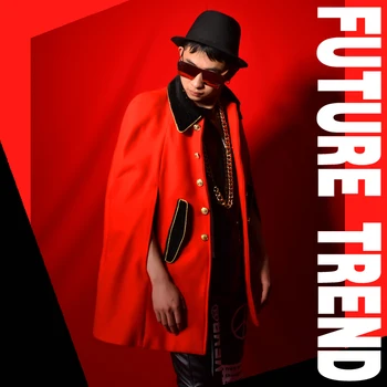 

NEW ! Singer clothes ! Nightclub men's singer DSDJ red atmospheric hair sleeveless coat big bar performance Costume