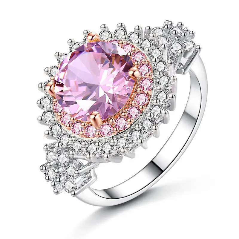 

HPXmas quality AAA Zircon Big Crystal nature stone Purple Yellow Color Flower Women Female Engagement Wedding Ring Party Gift