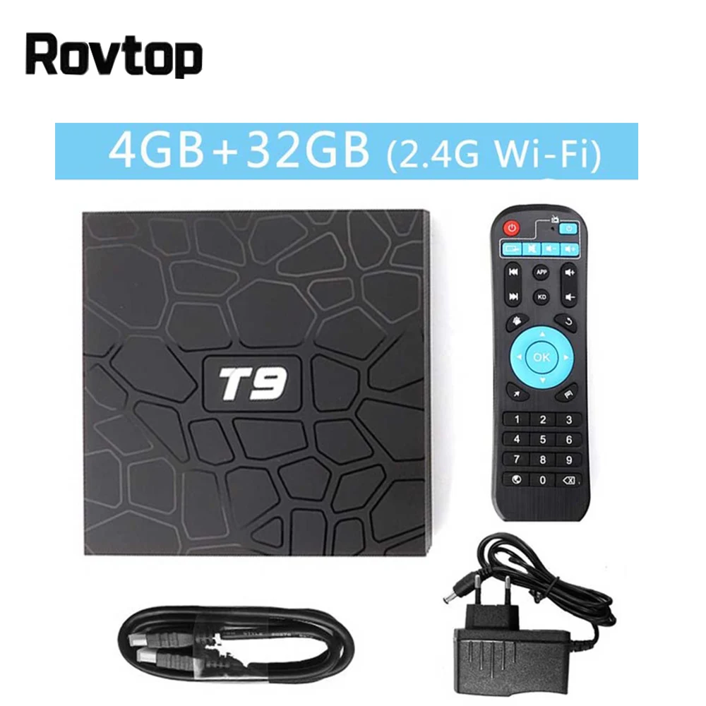 

Rovtop T9 Android 8.1 TV Box 4GB 32GB/64GB RK3328 Quad Core Smart Set Top Box BT4.0 H2.65 4K 2.4G/5G Dual WIFI Set-top box