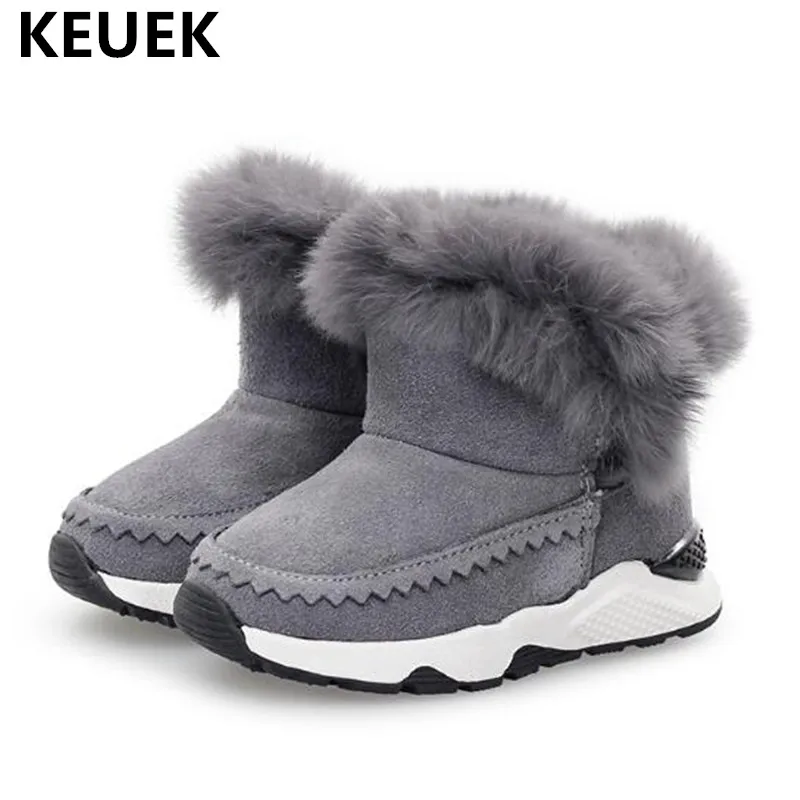 

2018 Winter Baby Girls Shoes Warm Thickened Plush Children Snow Boots Boys Genuine Leather Rabbit hair Kids Ankle Boots 02