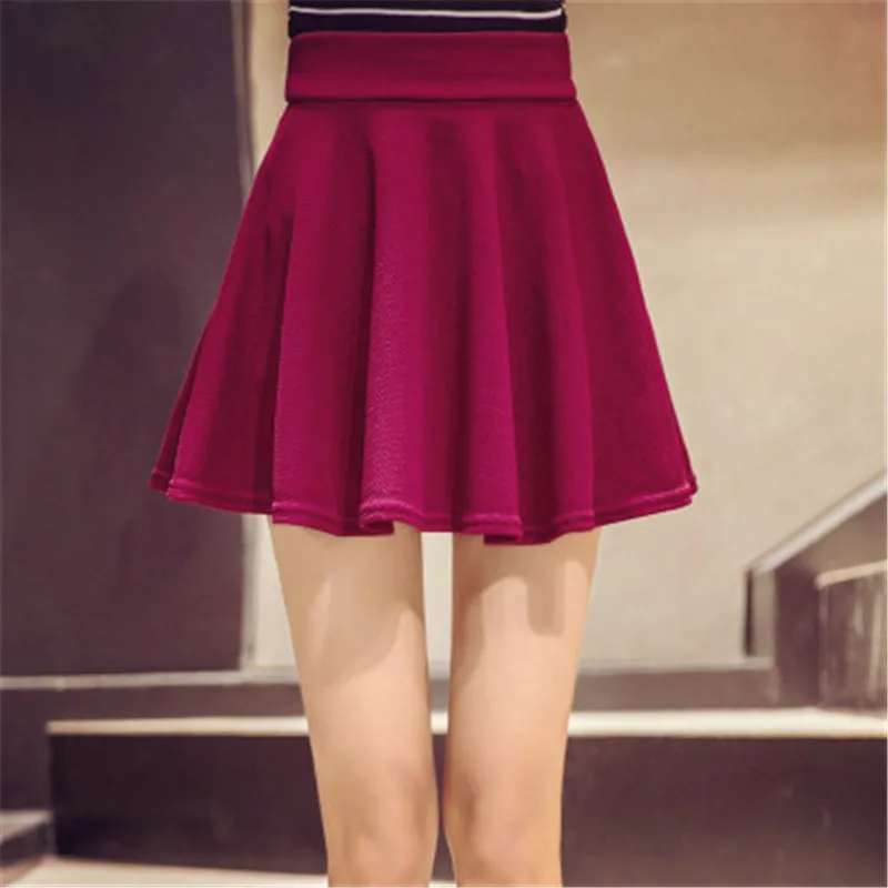 Яркие цвета женские короткие юбки плиссированные мини-юбки с высокой талией размера плюс юбка с шортами повседневная одежда весна лето AS996 - Цвет: Red wine