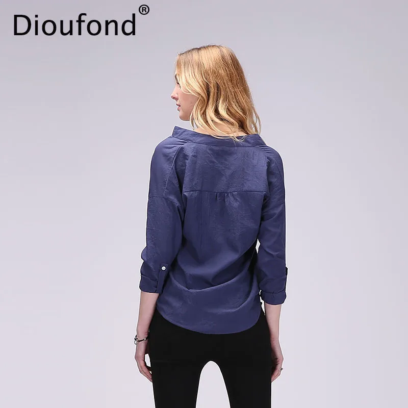 Dioufond Summer V-neck Cotton Thin Women Shirts Three Quarter Female Camisas Femininas Office Women Tops Blusas Femininas 2017