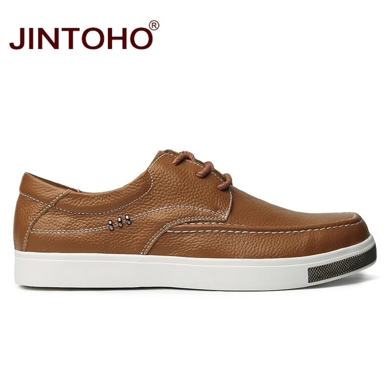 JINTOHO/повседневная мужская обувь большого размера; Высококачественная Мужская обувь из натуральной кожи; мужская обувь на шнуровке; Модная брендовая дизайнерская мужская обувь на плоской подошве