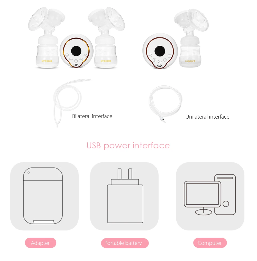 CMbear перезаряжаемые USB PP двойной Электрический молокоотсос с молочной бутылкой BPA мощная грудь насосы Грудное вскармливание