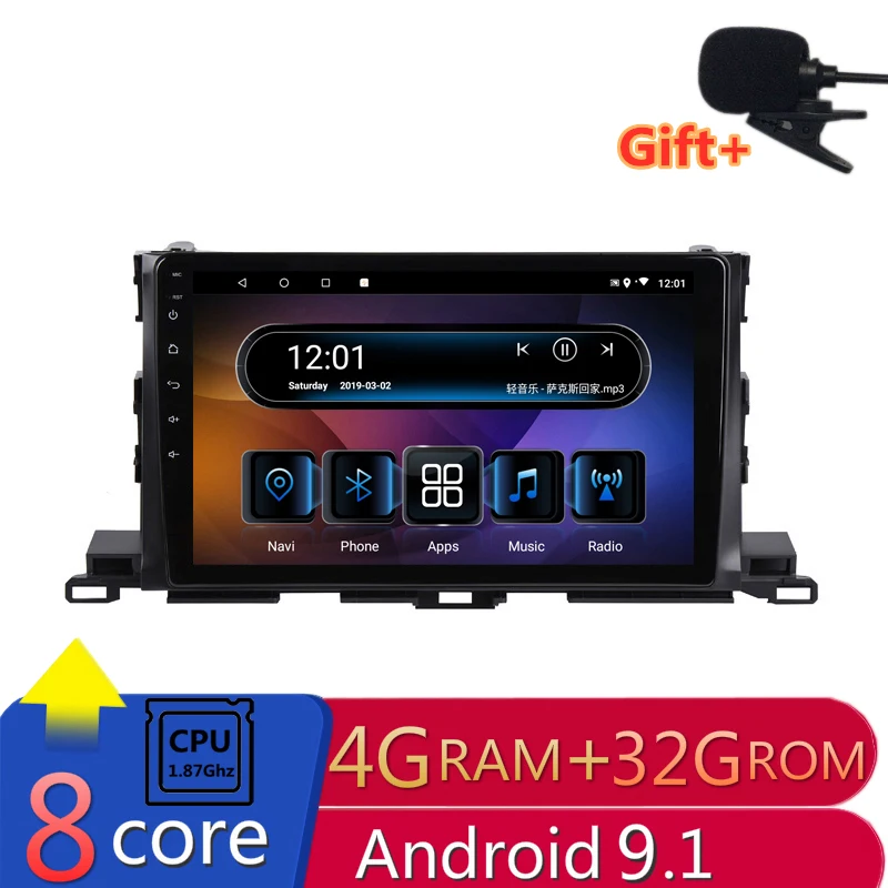 Excellent 10" 4G RAM 2.5D IPS 8 Core Android 9.1 Car DVD Multimedia Player GPS For Toyota Highlander 2015 2016 2017 audio radio navigation 0