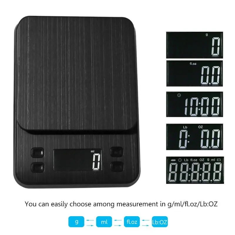 10 кг/1 г цифровые кухонные весы с таймером обратного отсчета тары USB еда капельного кофе весы