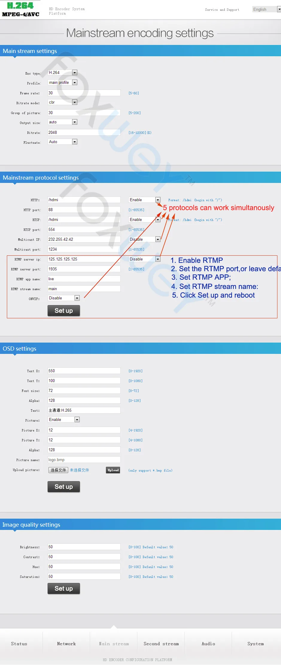 4. Main stream settings 264-RTMP setting