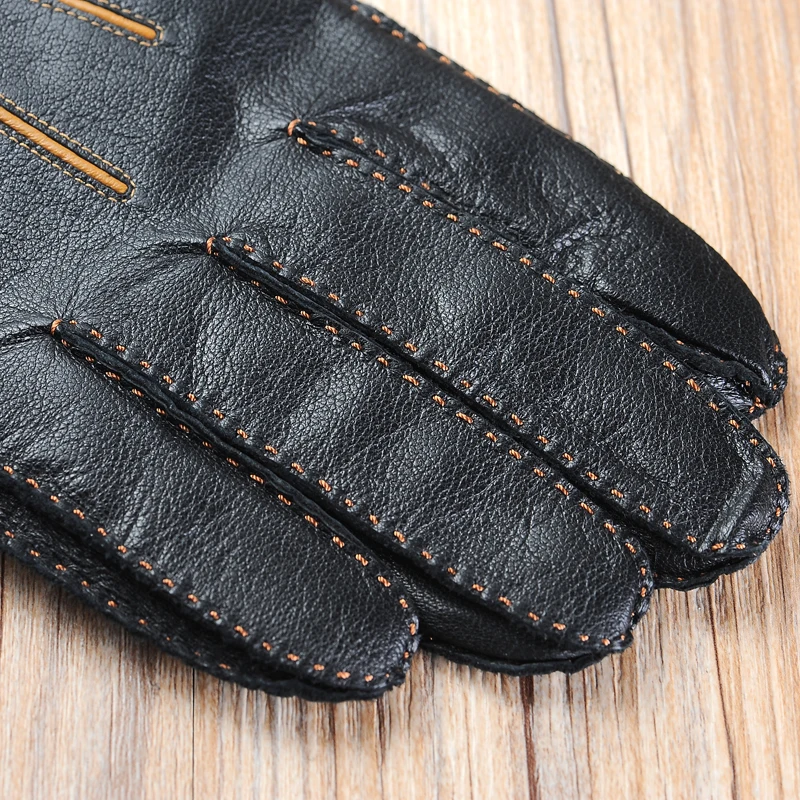 Новые осенние мужские кожаные перчатки роскошные высококачественные модные брендовые теплые кожаные перчатки из овчины мужские перчатки для вождения