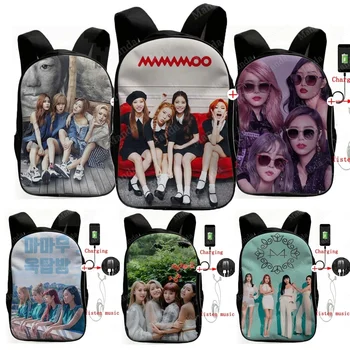 

Men Women Boys Girls Kpop Mamamoo School Bags Men Women Travel Mochilas Beautiful USB Charging Backpack Fashion Rucksack