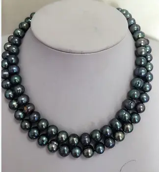

stunning 9-10mm baroque black green multicolor pearl necklace 32inch14k