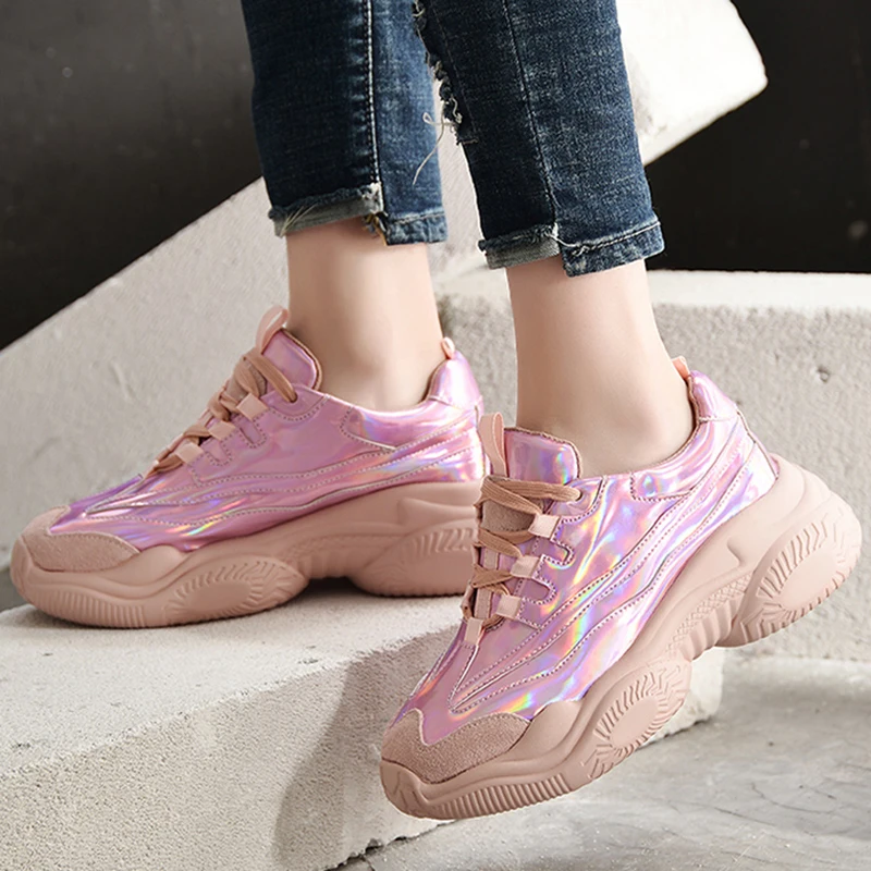 

Genuine Leather Women Sneakers 2019 Spring Casual Shoes Platform Lace Up Fashion Woman Autumn Shoes Chunky Sneakers For Woman