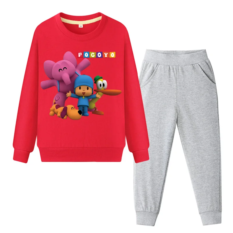 

Unisex Kids Hoodies Pant Suit Costume 1-11Y Boys Girls Spring Sport Tracksuit Clothes Set Children Pocoyo Clothing Sets DY053