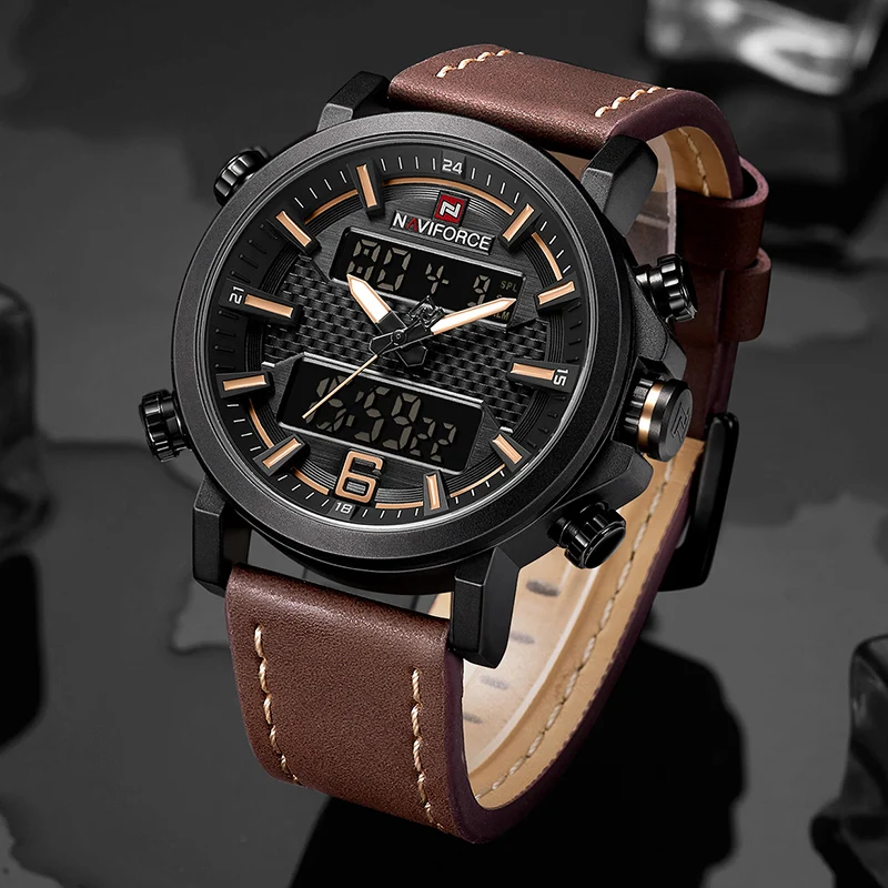 NAVIFORCE мужские спортивные часы модные роскошные Брендовые кварцевые цифровые
