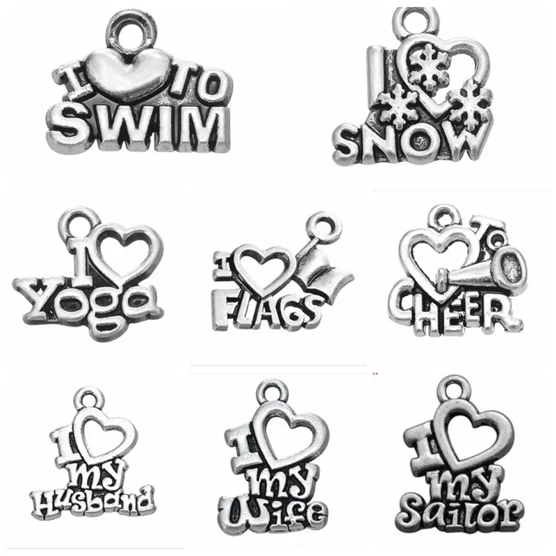 30pcs I Love Dangles Charm Hang Pendant Jewelry Accessories DIY Necklace/Bracelet Keychains Findings for Men/Women | Украшения и
