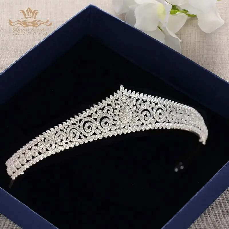 Simple europeo brillante circón total nupcial Tiaras coronas Chapado en cristal boda cintas para novias joyería de dama de honor - 1