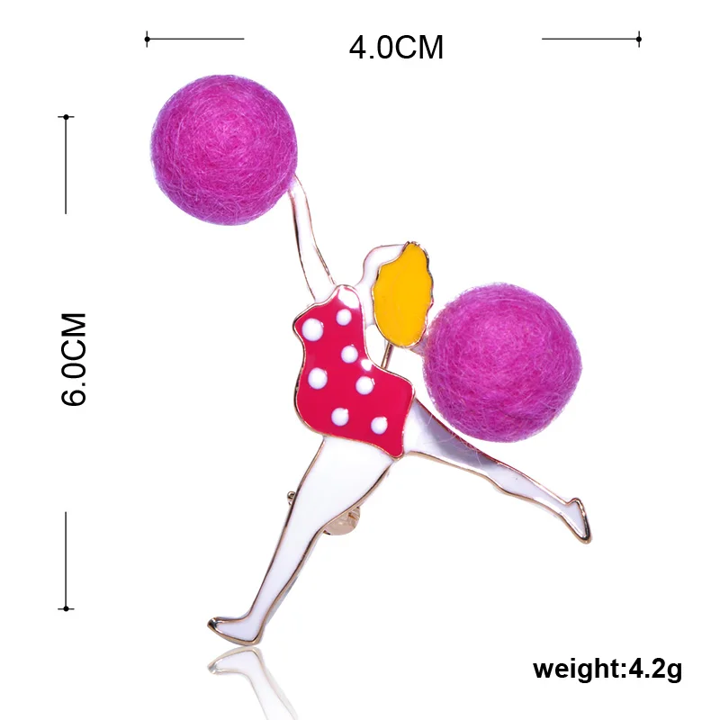 Blucome Creative Handmade Brooch Wool Felt Ball Gymnast Enamel Jewelry For Girl Clothing Scarf Backpack Skirt Fashion Decoration