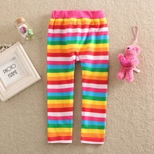 Новинка г.; модные детские длинные узкие брюки для девочек; детские леггинсы в цветную полоску с рисунком для девочек