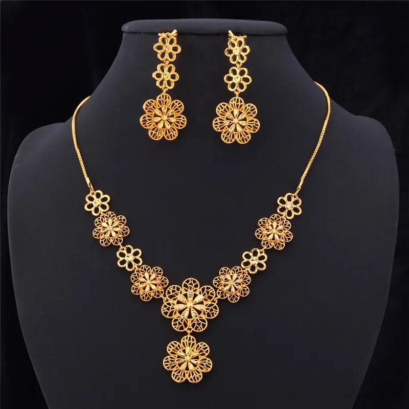 Ожерелье, серьги для женщин, золотой цвет, цветы, Богемия, милая Мода, MGC, винтажный ювелирный набор NE470