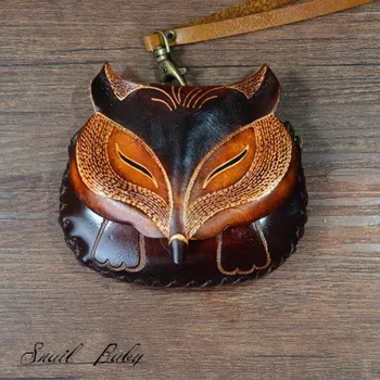 

Handmade genuine leather coin purse cartoon wallet animal fox coin bag key bag female Mini Gift cowhide bag