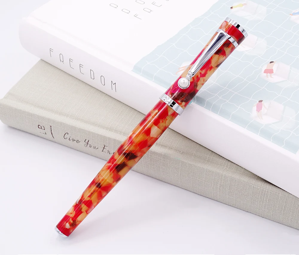 Escritório de Negócios em Casa Fuliwen Celulóide Caneta Fonte Maple Folha Laranja Fino Nib Moda Escrita Presente Material Escolar 3 Canetas tinteiro
