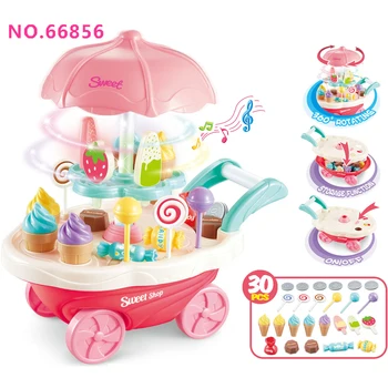 

30pcs/set Pretend Play Kitchen Food Toys for Children Simulation Icecream Candy Car with Light Music Rotate Shopping Cart Toys
