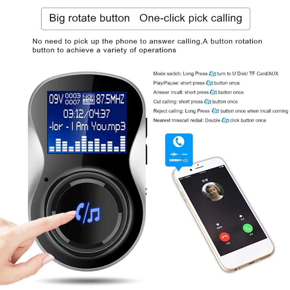 

Car MP3 Bluetooth Player For TF Card U Disk With Remote Control BC26 New FM Transmitter Large Screen Card Car Mp3 Bluetooth Pl