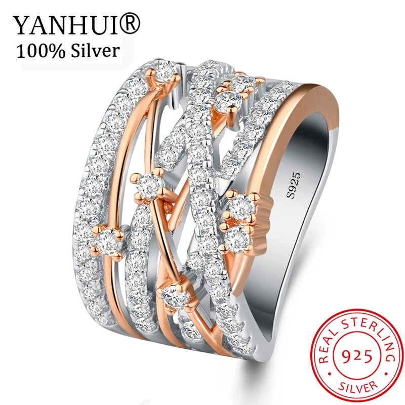 

YANHUI New Fashion 925 Silver Gold Two-Tone Ring Original Cubic Zirconia Stone Engagement Wedding Gift Rings For Women KRA0260