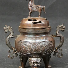 Песня voge Gem s5698 1" клеймо Китайский Бронзовый Два дракона Play бисера Тан Лошадь Ладан курильница