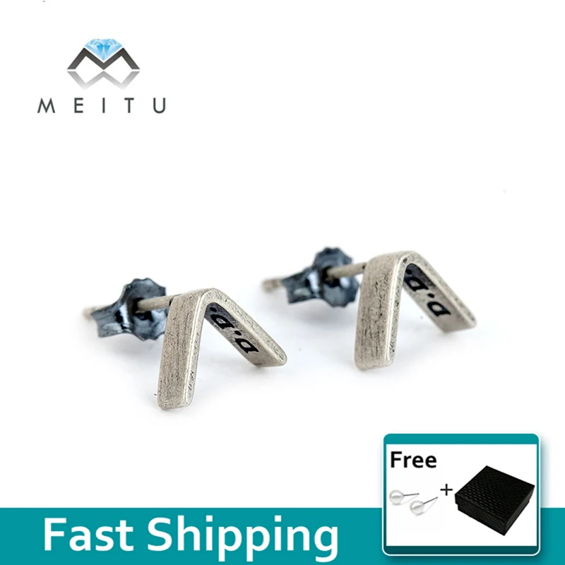 

Real Sterling S925 Silver Fashion Vintage earrings for Women Men birthday present jewelry Geometric style ear stud E-51