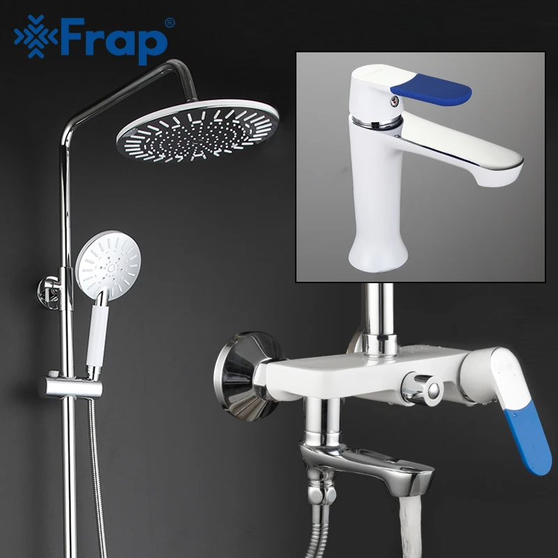 

FRAP White Shower faucets Bathroom Faucets mixer bath shower basin faucet sink taps rainfall shower head set Sanitary Ware Suite