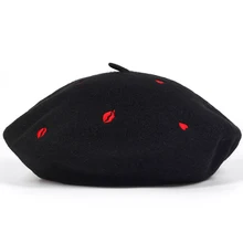 Стиль Весна теплая шерсть Зима Красное сердце вышивка женский берет шапка для милой девушки подарок осень зима