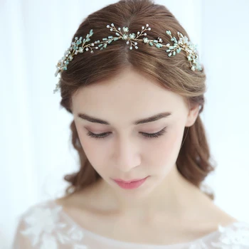 

Exquisite Blue Hair Vine Crystal Opal Hair Clip Headband Pearl Flower Headdress Tiara Headband Bridal Wedding Hair Accessories