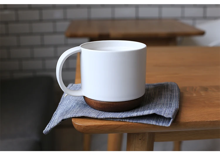 Ins Style Simple Coffee Mugs with Wooden Mat Ceramics Nordic Mug Office Personality Milk Cup Mug Drop Shipping