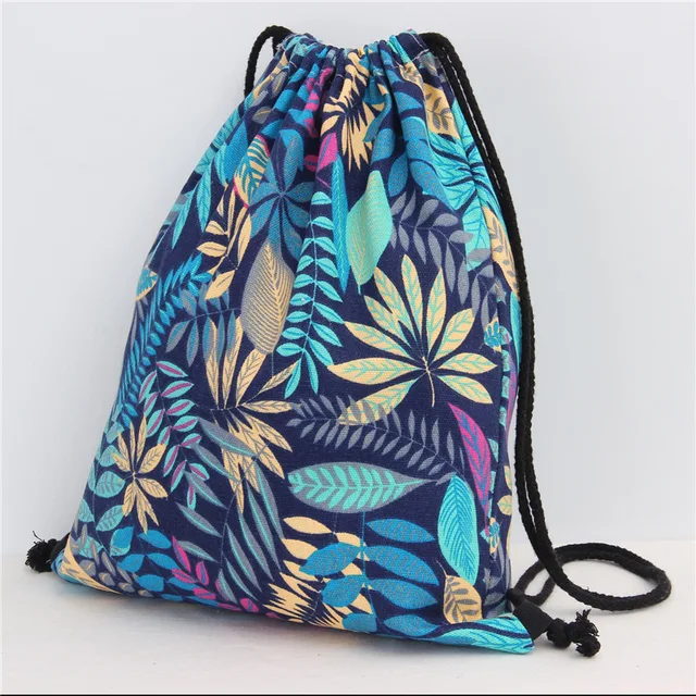 12 Styles Girls Shoulder Bags Women Canvas/ Cotton Leaf Backpack Bag Shoe Travel Pouch Portable Drawstring Storage Bags 35*40cm