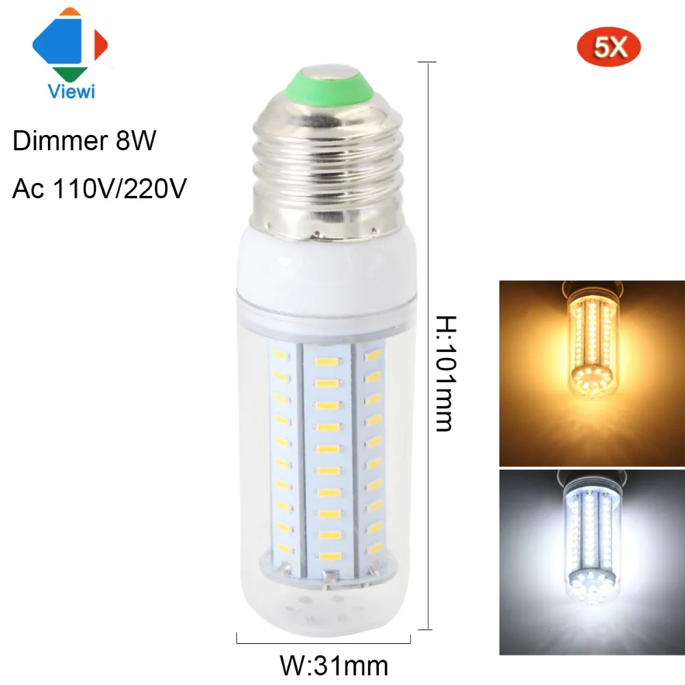 Viewi 5x лампады светодиодные лампочки диммер 8 Вт E27 E14 E12 B22 GU10 G9 110 В 220 В 4014 чип 80 светодиодов энергосберегающие лампы для дома лампы