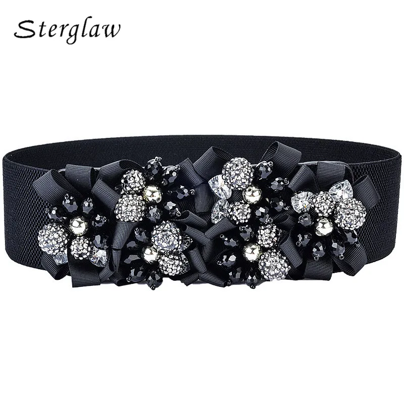 

Rushed Adult Fashion Brand New 2019 Women Designer Belts Gorgeous Crystal Wide Elastic Girdle Waist Female Waistband Belt B018